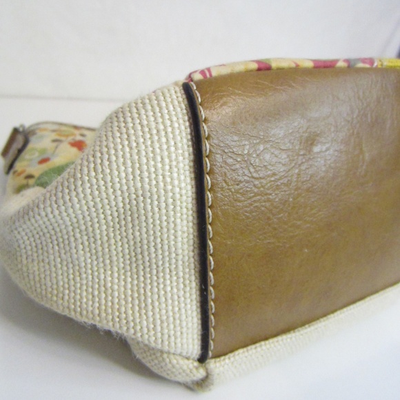Relic Brand Woven Patchwork Floral Bamboo Handled Summer Handbag Snap Closure - Picture 6 of 13